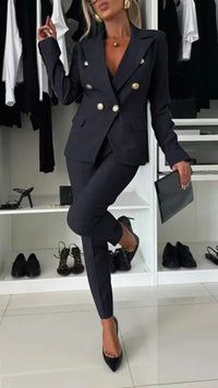 Lapel Button-Down Jacket & Slim-Fit Trousers Suit – 15 Colors XS–XXL