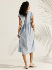 100% Linen Cap Sleeve Washed Midi Dress JOAN