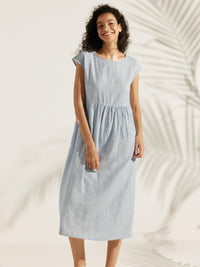 100% Linen Cap Sleeve Washed Midi Dress JOAN