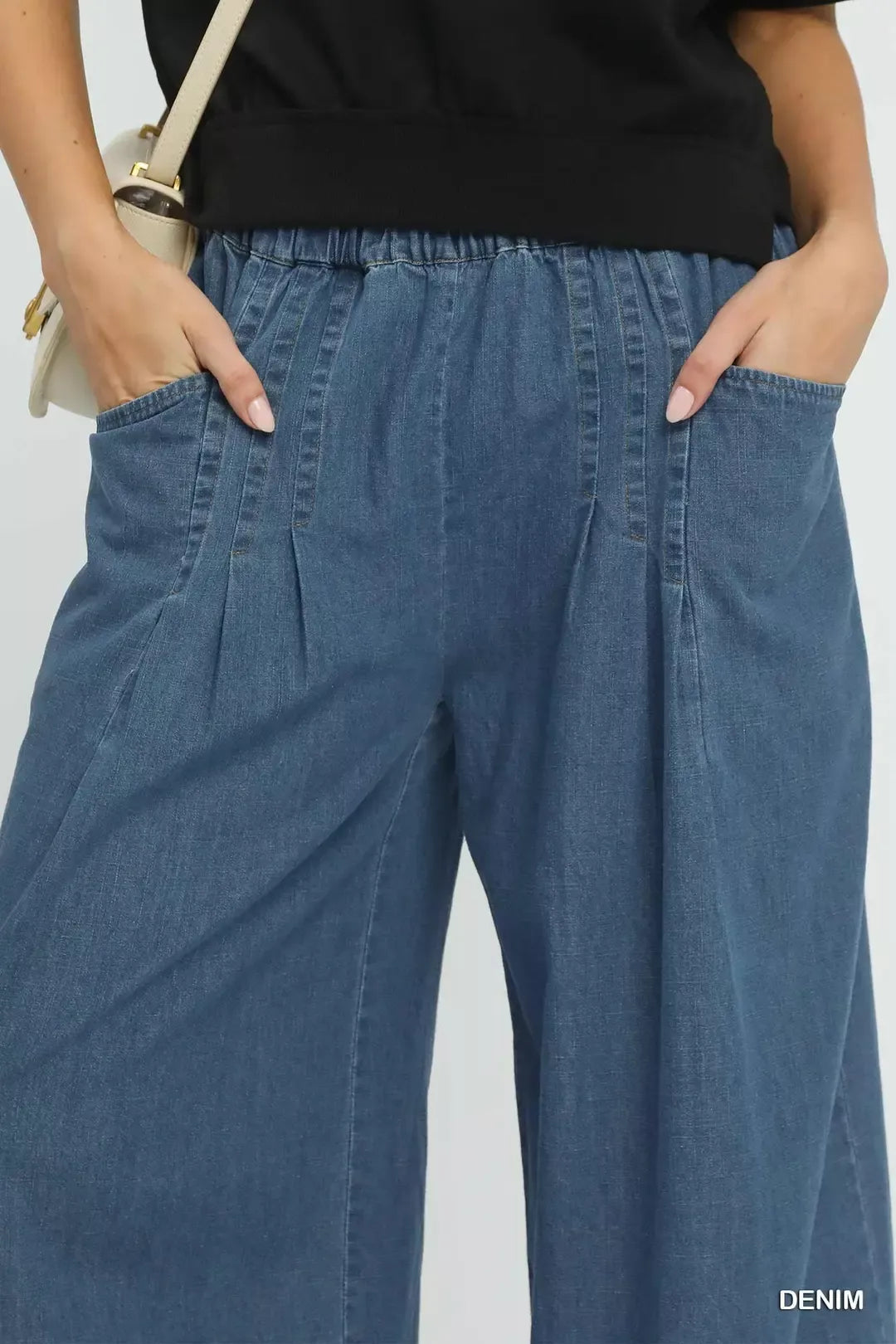Blue Stone Washed Wide Leg Denim Jean Pants