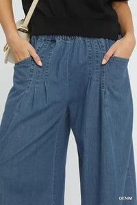 Blue Stone Washed Wide Leg Denim Jean Pants