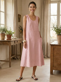 100% Linen Swing Beach Tank Dress GIANA