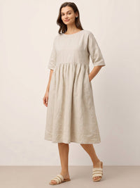 100% Linen A-Line Midi Dress VALENCIA