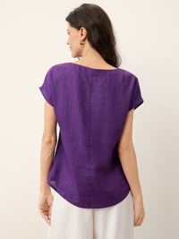 100% Linen Round Neck Button Detail Top ISABELLE