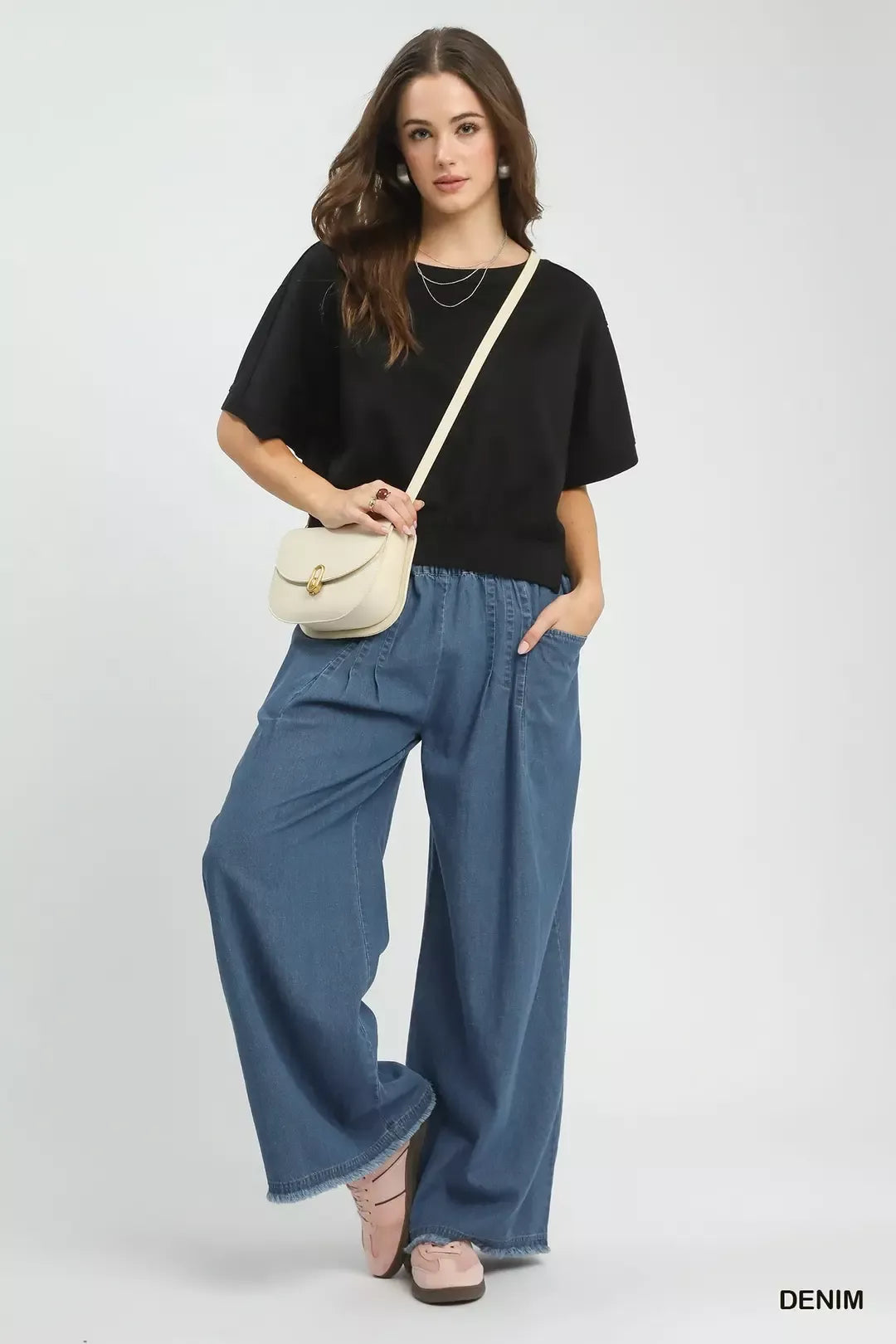 Blue Stone Washed Wide Leg Denim Jean Pants