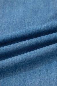 Denim Chambray Ruffle Hem Wide Leg Pants