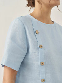 100% Linen Short-Sleeve Round Neck Button Detail Top & Pants Set JOSIE