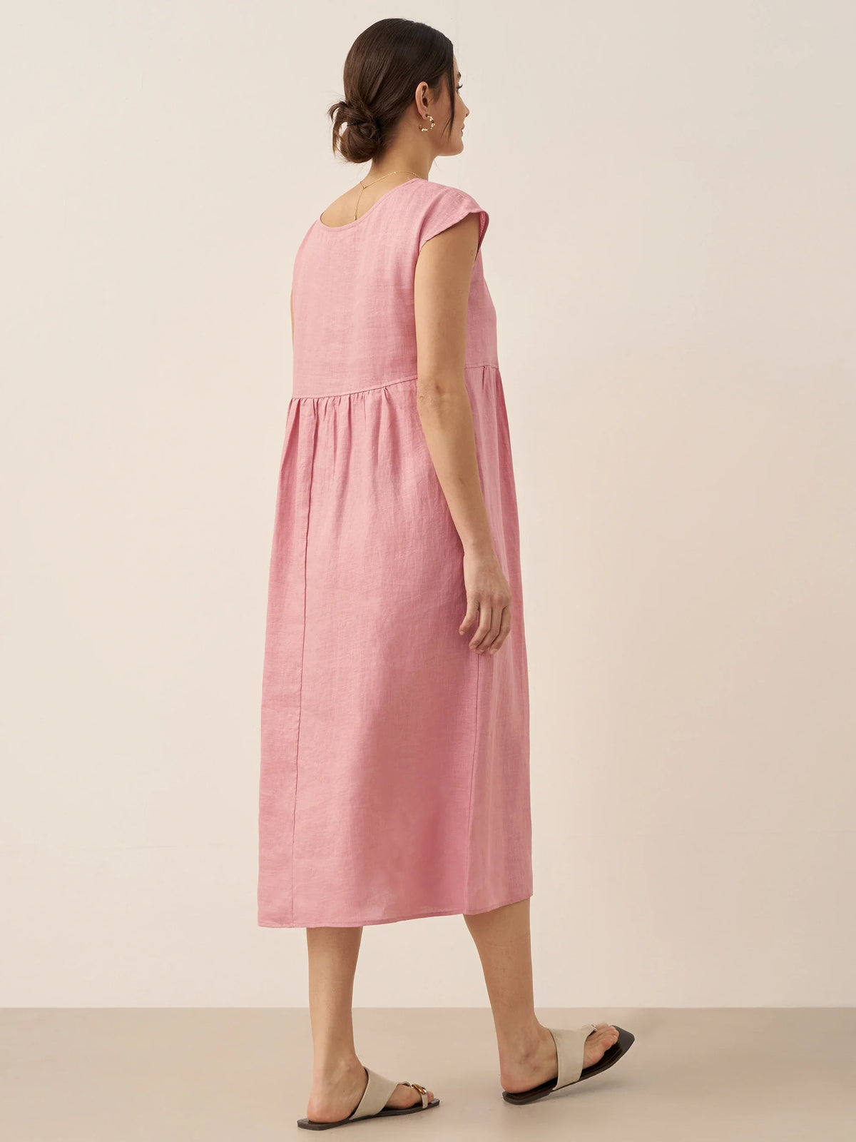 100% Linen Cap Sleeve Washed Midi Dress JOAN
