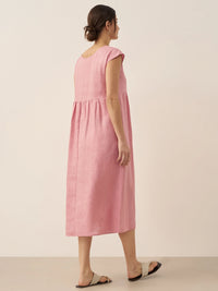 100% Linen Cap Sleeve Washed Midi Dress JOAN