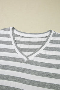 Casual Striped V-Neck Midi T-Shirt Dress