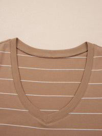 Stripe Short Sleeve Side Slit Maxi T Shirt Dress