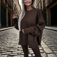 Women’s Solid Color 2-Piece Tracksuit — Crewneck Sweatshirt