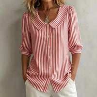 Striped V-Neck Top – Three-Quarter Sleeve Casual Shirt