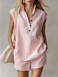 Women's Casual Sleeveless Cardigan Top & Shorts Set