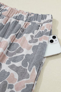 Camo Short Sleeve Top & Wide Leg Pants Set