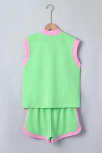 Colorblock Accent Half Zip Athleisure Top & Shorts Set