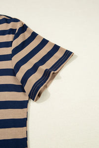 Casual Striped V-Neck Midi T-Shirt Dress