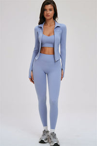 The Kinetic Zip Jacket Cross Back Sports Bra Leggings 3-Piece Set
