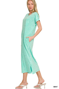 Zenana Washed Exposed Seam Short Sleeve T-Shirt Dress