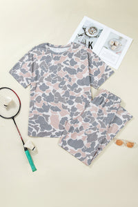 Camo Short Sleeve Top & Wide Leg Pants Set