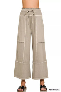 Zenana French Terry Washed Exposed-seam Wide Leg Pants