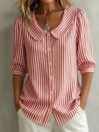 Striped V-Neck Top – Three-Quarter Sleeve Casual Shirt