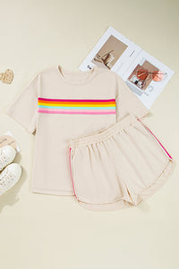 Stripe Short Sleeve Top & Shorts Athleisure Set