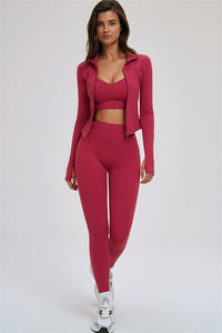 The Kinetic Zip Jacket Cross Back Sports Bra Leggings 3-Piece Set
