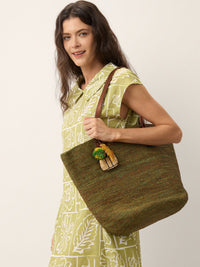 Handwoven Raffia Tote Bag With Leather Handles
