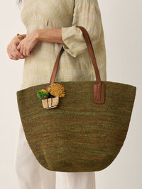 Handwoven Raffia Tote Bag With Leather Handles