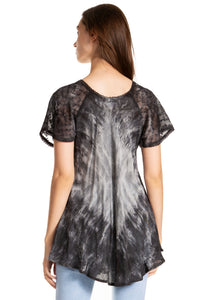 Sakkas Donna Women's Casual Lace Short Sleeve Tie Dye Corset Loose Top Blouse