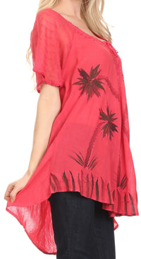 Sakkas Albina Island Relaxed Fit Embroidery Cap Sleeves Blouse / Top