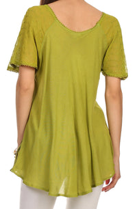 Sakkas Albina Island Relaxed Fit Embroidery Cap Sleeves Blouse / Top