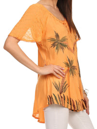 Sakkas Albina Island Relaxed Fit Embroidery Cap Sleeves Blouse / Top