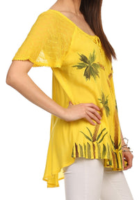 Sakkas Albina Island Relaxed Fit Embroidery Cap Sleeves Blouse / Top