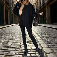 Women’s Solid Color 2-Piece Tracksuit — Crewneck Sweatshirt