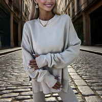 Women’s Solid Color 2-Piece Tracksuit — Crewneck Sweatshirt