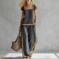 Solid Color Shirt & Wide-Leg Trousers Two-Piece Set