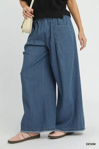 Blue Stone Washed Wide Leg Denim Jean Pants