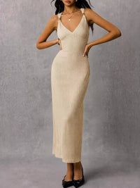 Sleeveless Ribbed Knit Midi Dress
